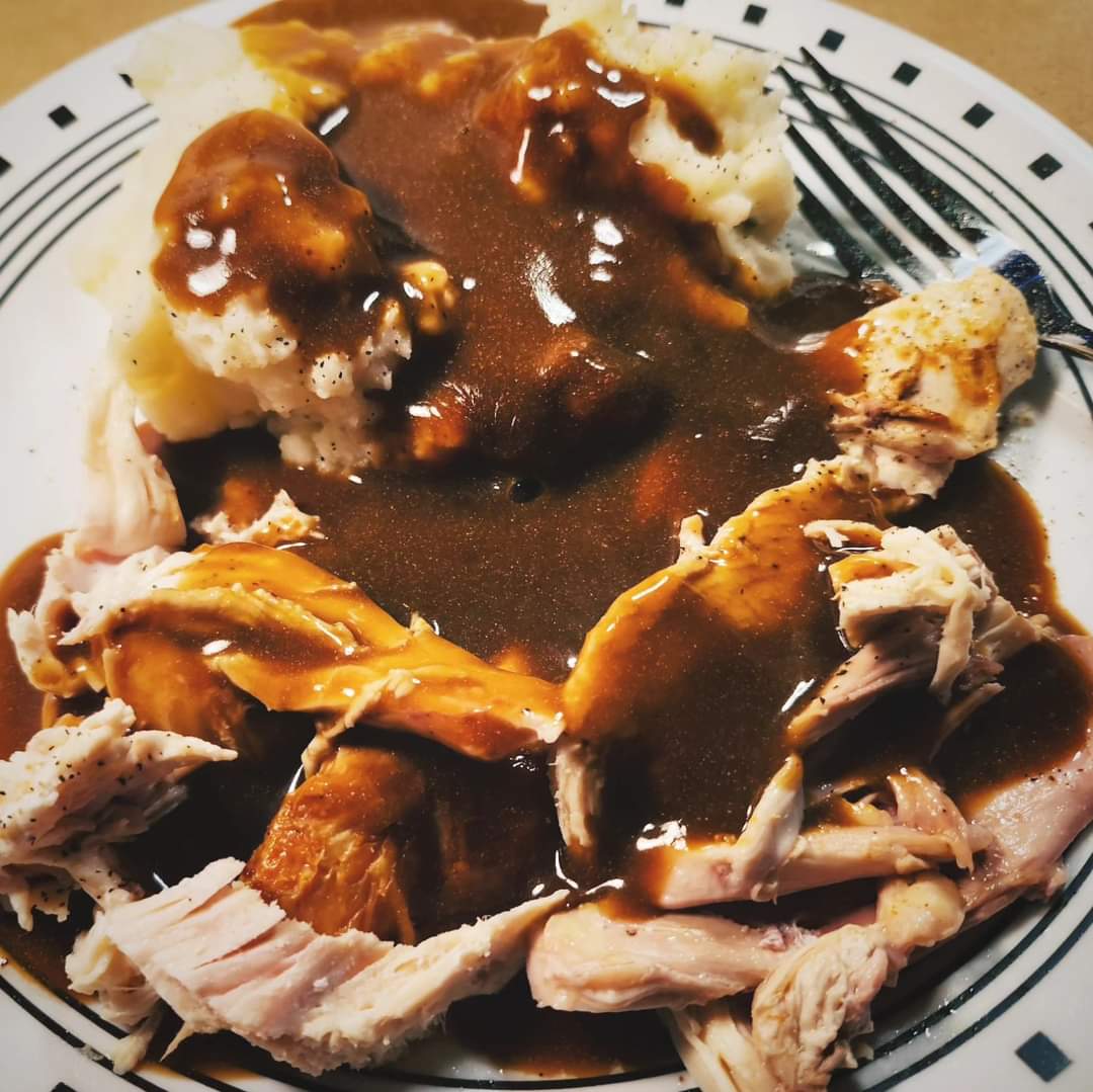 Plate full of gravy with a side of chicken n mash #arizonafinedining #foodporn