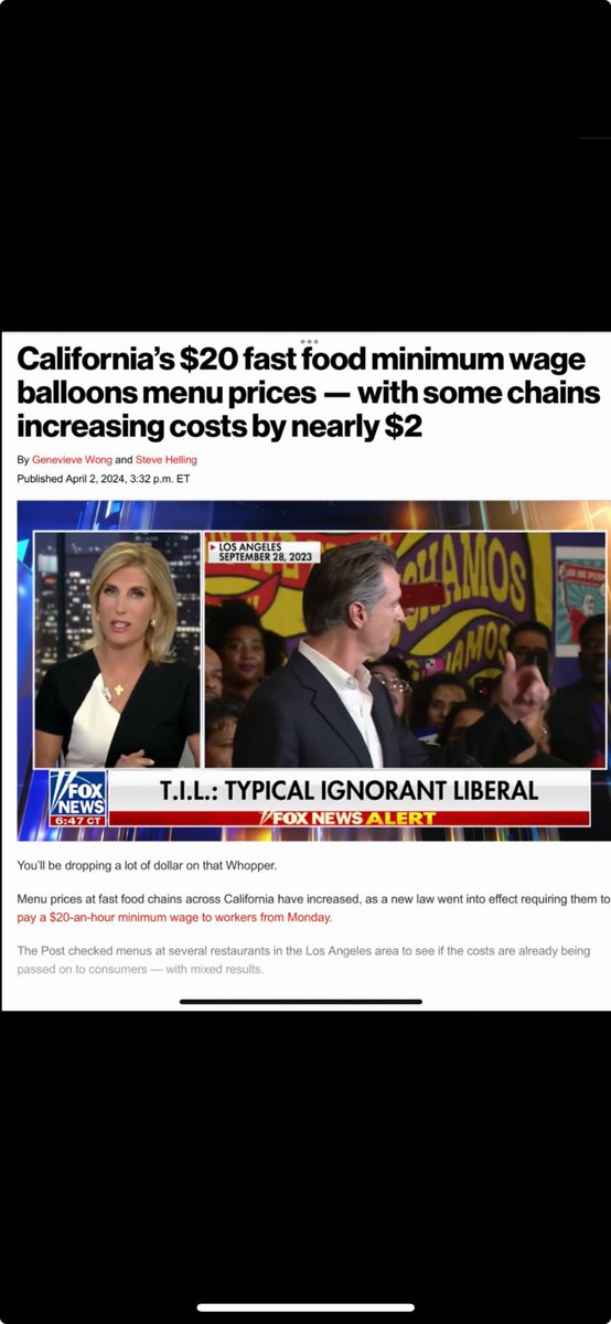 Gov. Gavin Newsom: California $20-an-hour minimum wage in effect April 1st, 2024. A Burger King Texas Double Whopper meal cost $16.89…. 😳