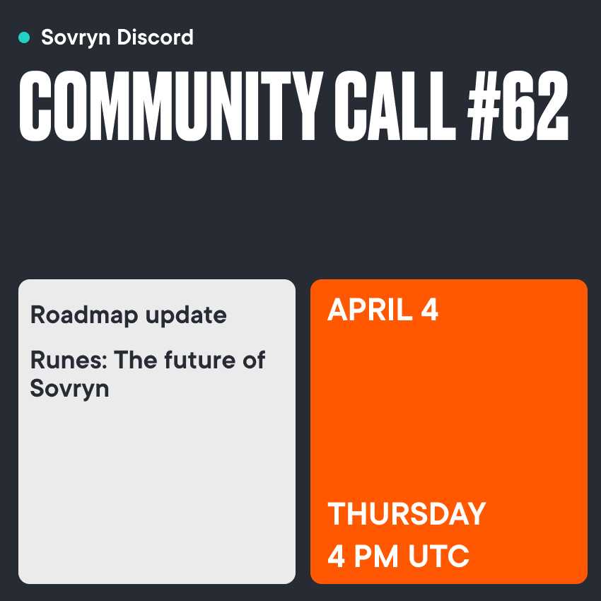 SovrynBTC's tweet photo. Community Call #62!

Join us on Discord - Thursday, 4 PM UTC.

We'll give you an insightful update on our Roadmap and present how Runes will shape the Future of Sovryn. Q&amp;A session at the end.

Link below ⬇️ https://t.co/UuBXL4cG8W