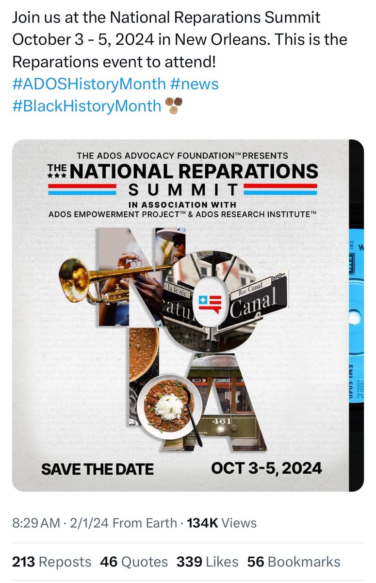 Compare our Twitter conference announcements: National Urban League: 414 views ADOS Advocacy Foundation: 134k views Even if you adjust for the date we announced, it’s still clear that #ADOS is the real movement & #ADOSAF is the real organization.