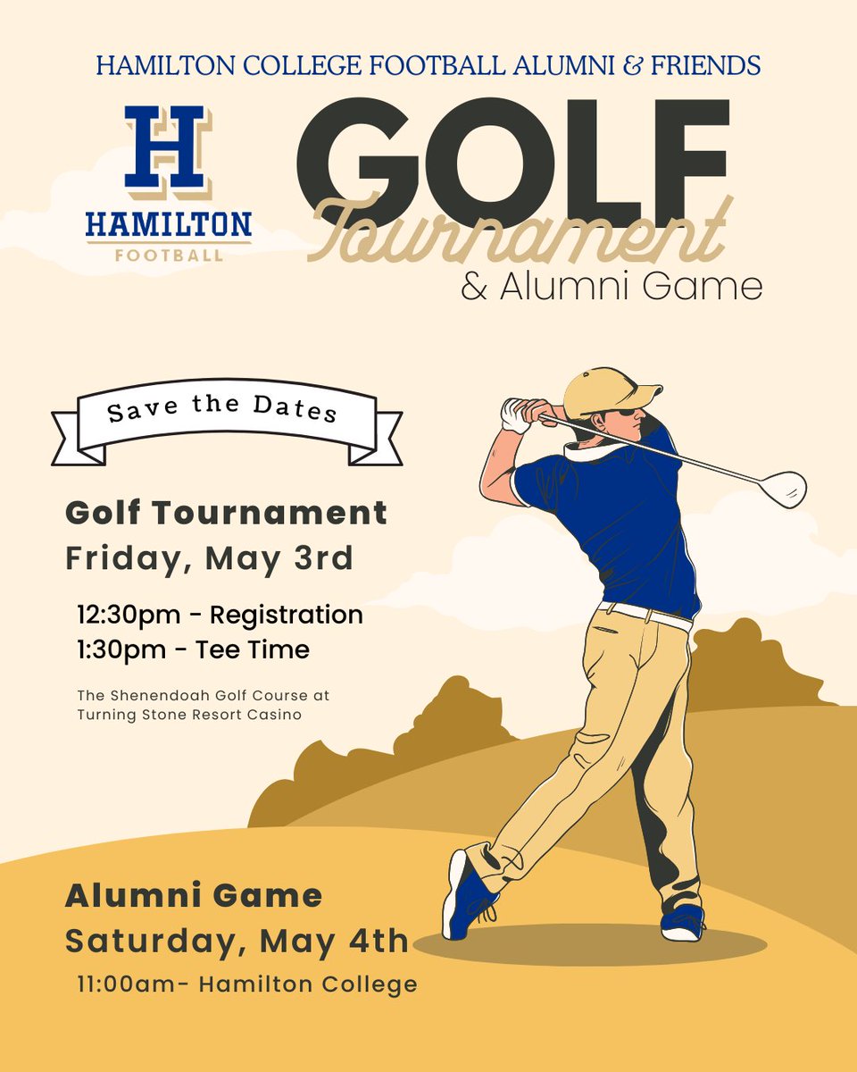 Update: We are just one month away from our Alumni Golf Tournament! The block of rooms at Turning Stone are available for reservation until FRIDAY 4/5!! 🧵1/2