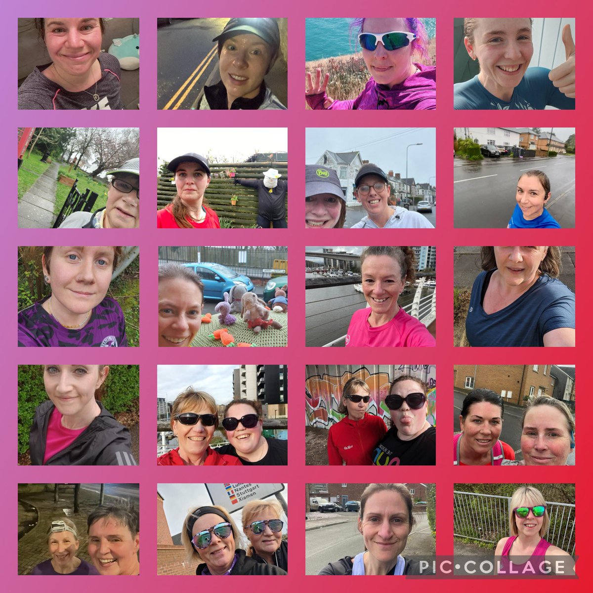 Round up round up! What a bumper midweek virtual RUNDAY! 20 of you either braved the outside downpour or relished in the sunshine home and away! From training to trails, bunnies to bonnets, streets to seas! What a jam packed day! Fantastic all!! 💜🐥🤩