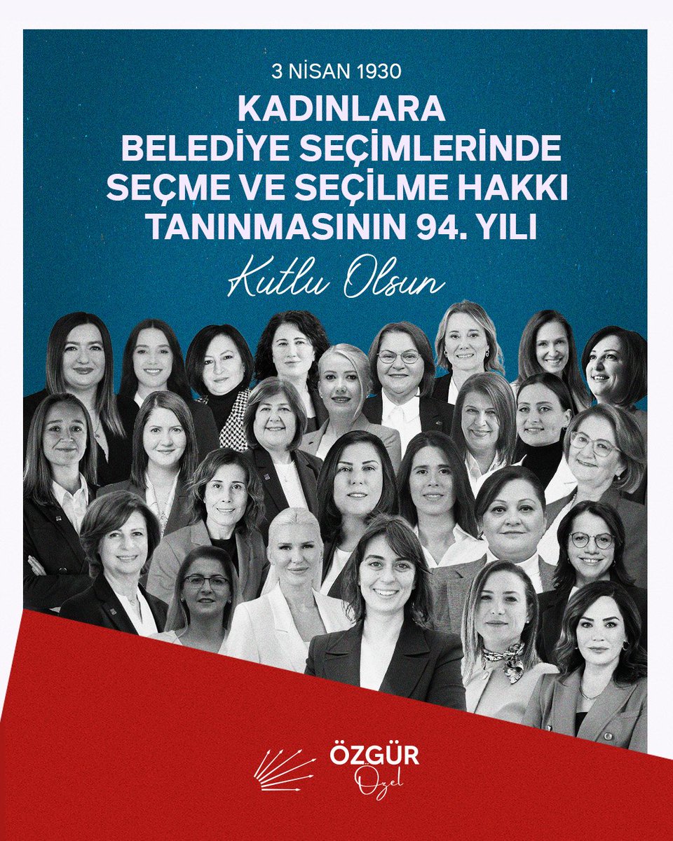 Kadınların Belediye Seçimlerinde seçme ve seçilme hakkı kazanmasının 94'üncü yıldönümünde, 35 kadın belediye başkanımızın seçilmesinin haklı gururunu duyuyoruz.

Kadınların siyasete katılımının önündeki tüm engelleri kaldıracağız.

 #3Nisan1930