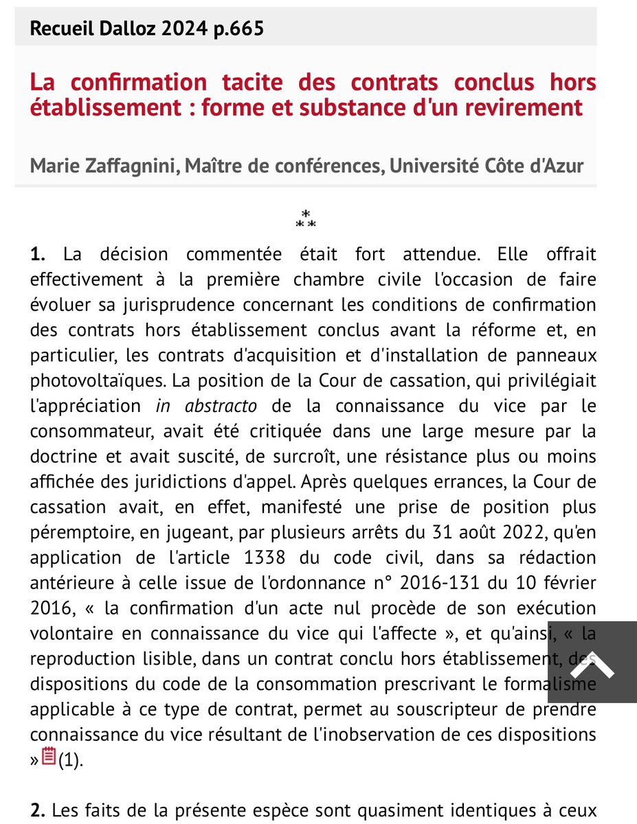 Très heureuse de la parution de ce commentaire sur la confirmation tacite des contrats conclus hors établissement : forme et substance d’un revirement attendu ! Un grand merci aux <a href="/Dalloz/">Editions Dalloz</a> et à Alain Lienhard pour sa confiance renouvelée !