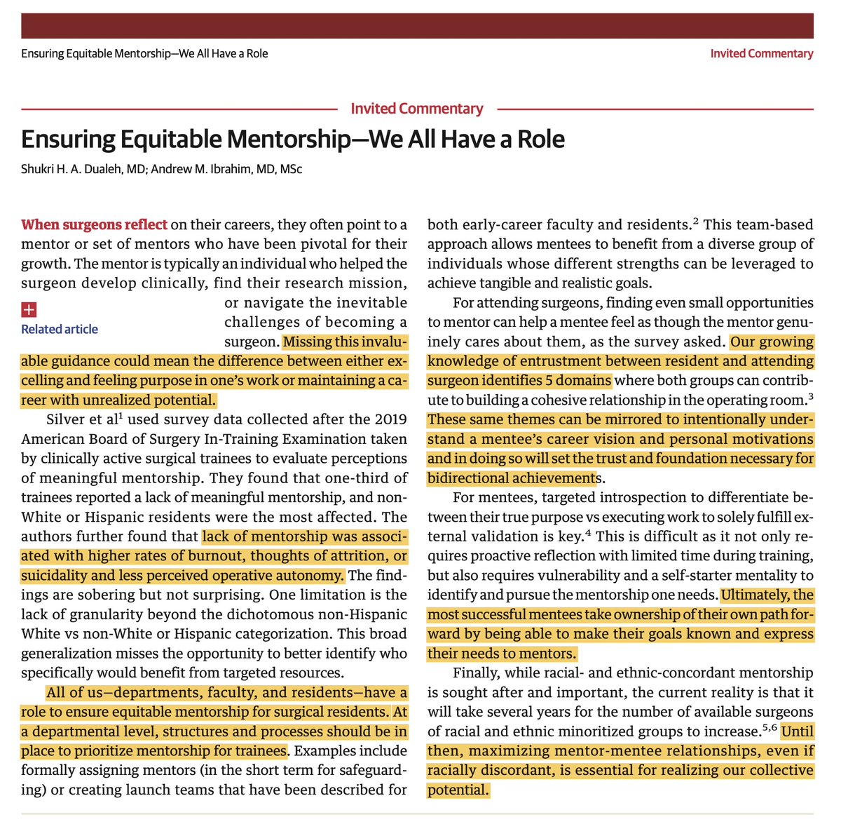 'Ensuring Equitable Mentorship - We All have a Role' -Dr. Shukri Dualeh today in @JAMASurgery jamanetwork.com/journals/jamas…