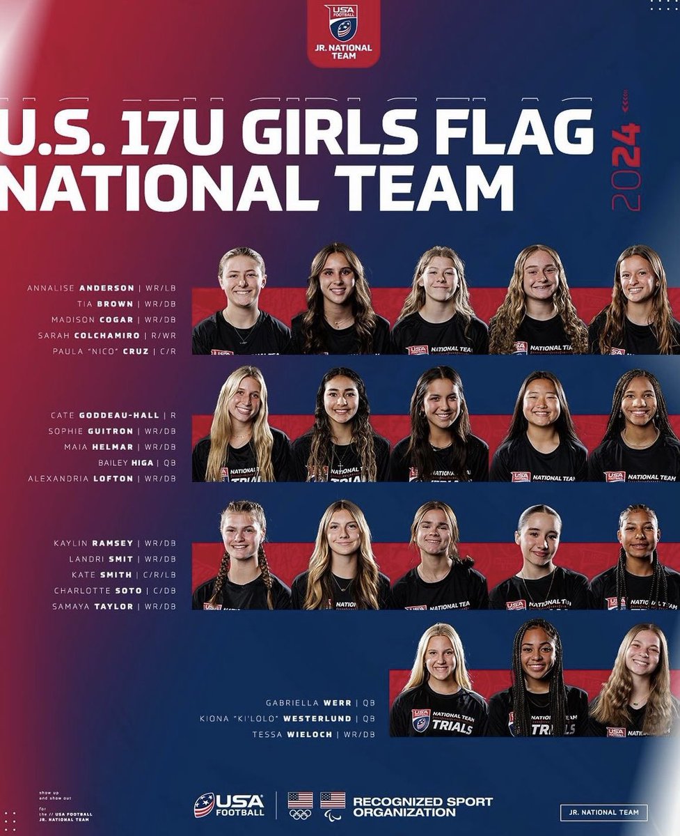 I am more than grateful to have been selected to play for 17u USA girls flag team and #reptheflag! @USNFT