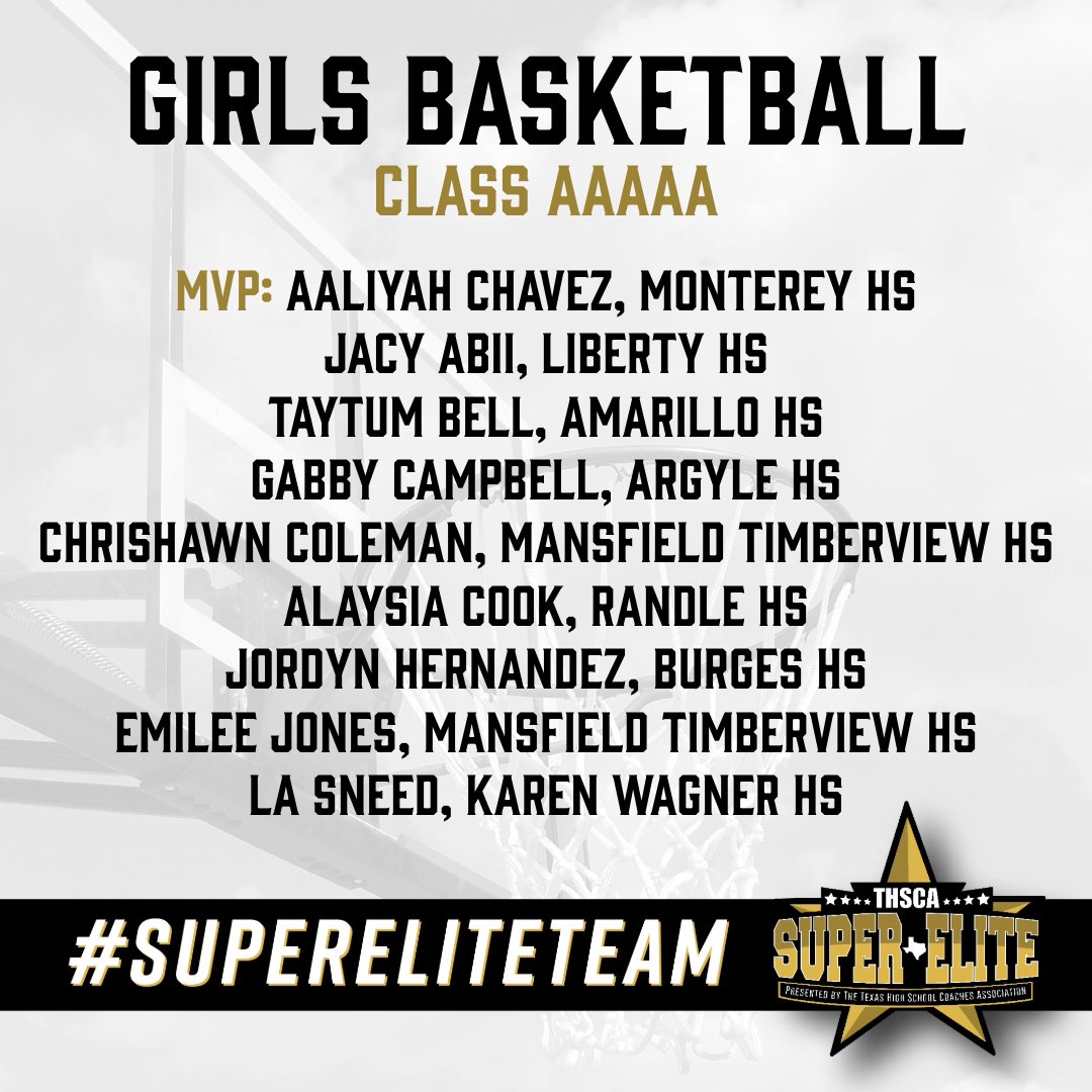 CONGRATULATIONS to these 5A Girls Basketball athletes for being selected for THSCA's #SuperEliteTeam 🤩🏀 You make us #THSCAproud! 🔗 Click here to view the list: thsca.com/super-elite-te…