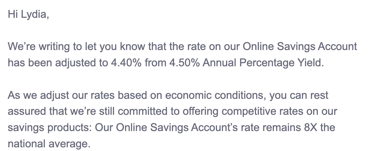 Ding ding ding: My high-yield savings account is dropping its rate after two years of increases, the big tightening is over