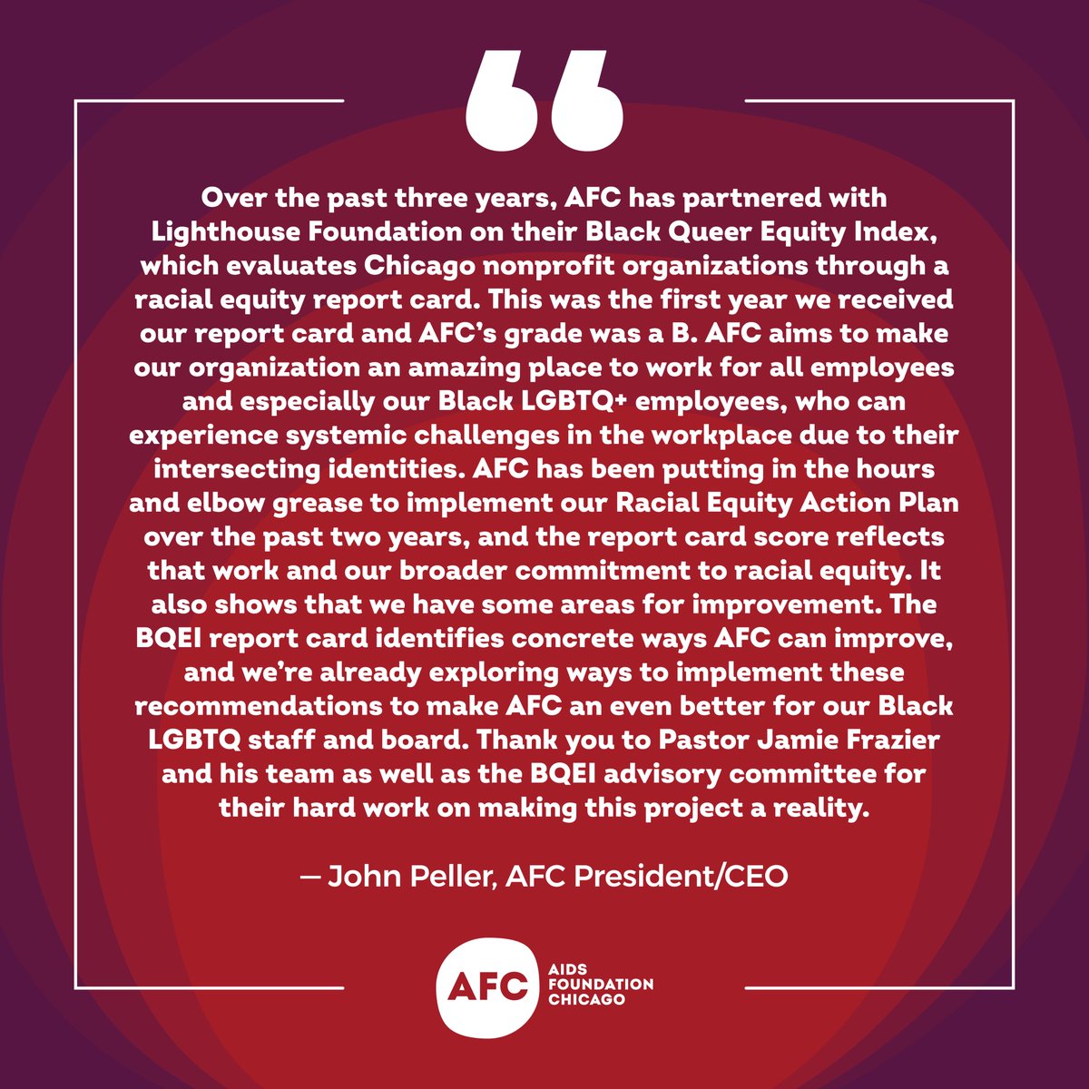 AIDS Foundation Chicago (@aidschicago) on Twitter photo We received our grade from <a href="/lightfoundchi/">Lighthouse Foundation of Chicagoland</a> on their Black Queer Equity Index, which evaluates Chicago nonprofit organizations through a racial equity report card. Thank you for your work on this!
Learn more about the project here: lightfoundchi.org/bqei We received our grade from <a href="/lightfoundchi/">Lighthouse Foundation of Chicagoland</a> on their Black Queer Equity Index, which evaluates Chicago nonprofit organizations through a racial equity report card. Thank you for your work on this!
Learn more about the project here: lightfoundchi.org/bqei