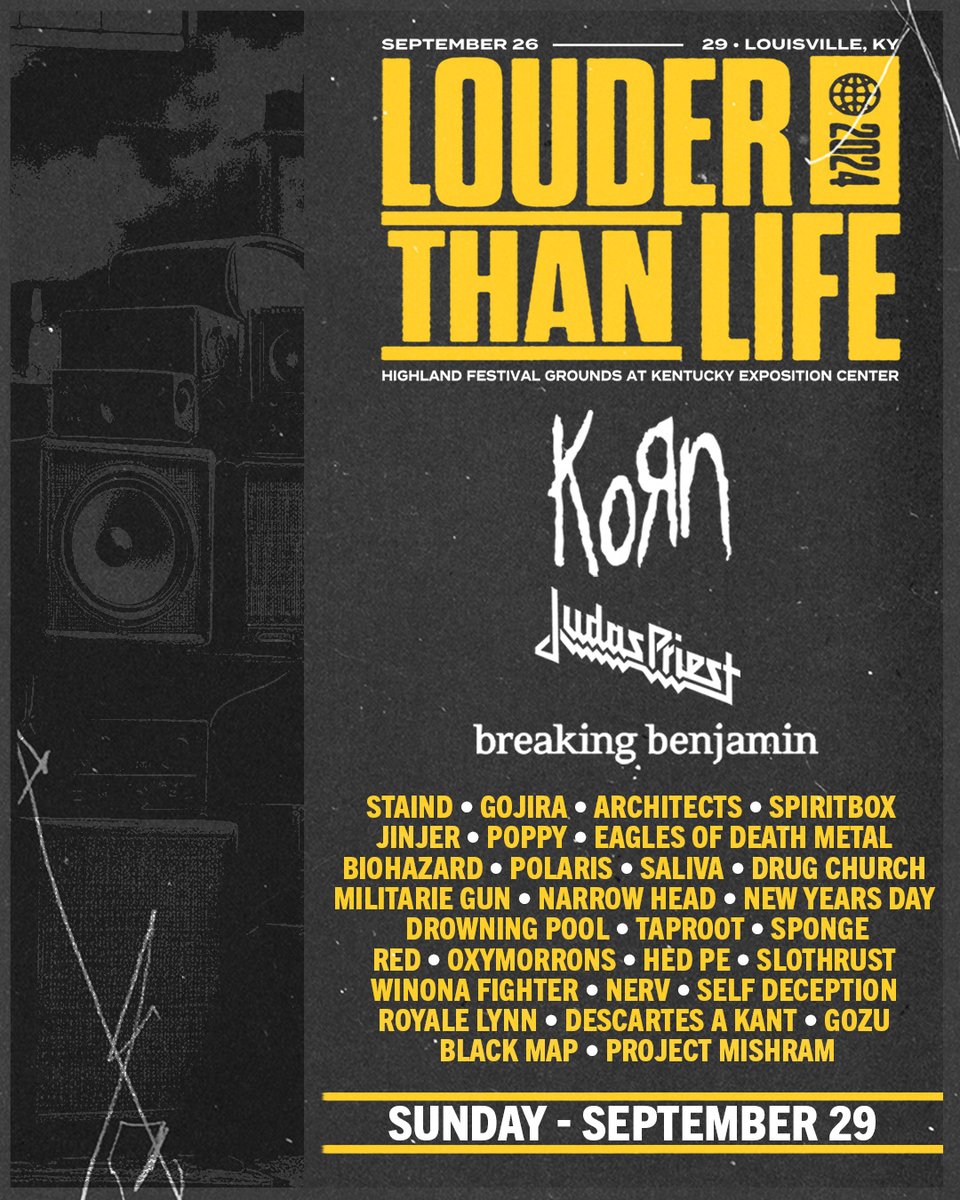 Get ready to close out Louder Than Life with a bang! 💥 The Sunday lineup is stacked, featuring legends like @Korn, @judaspriest, @breakingbenj, @staind, @GojiraMusic, and so many more! Grab your single day passes now and witness the greatness live. Which band are you most