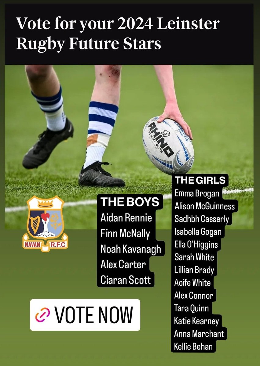 The Argus & Drogheda Independent have teamed up with @leinsterrugby & DkIT to run the youth 𝗙𝘂𝘁𝘂𝗿𝗲 𝗦𝘁𝗮𝗿𝘀 𝗔𝘄𝗮𝗿𝗱𝘀. 𝙑𝙊𝙏𝙀 for our club boys & girls listed on picture below at: bit.ly/4aBk8jJ by 15th April. Best of luck & congrats to all nominees. 🌟