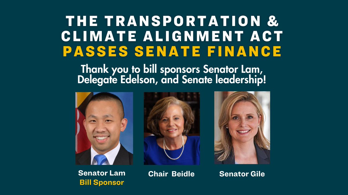 The Transportation Climate Alignment Act 🌎🚃#TCA sponsored by @ClarenceLamMD and @ElectEdelson just passed the Senate Finance Committee! Thank you @Sen_Klausmeier @Pamelabeidle @SenatorEllis28 @dawn_gile @SenatorATW @AntonioHayes40. Now onto B&T -@GuyGuzzone @SenJimRosapepe!