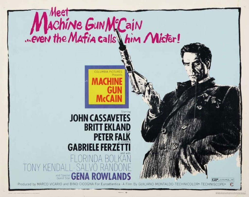 Our next 35mm midnight show is Giuliano Montaldo's action crime thriller Machine Gun McCain, staring the great John Cassavetes. Film screens April 5th and 6th. Tickets are available on our website and in-person at our box office. #columbiapictures #johncassavetes
