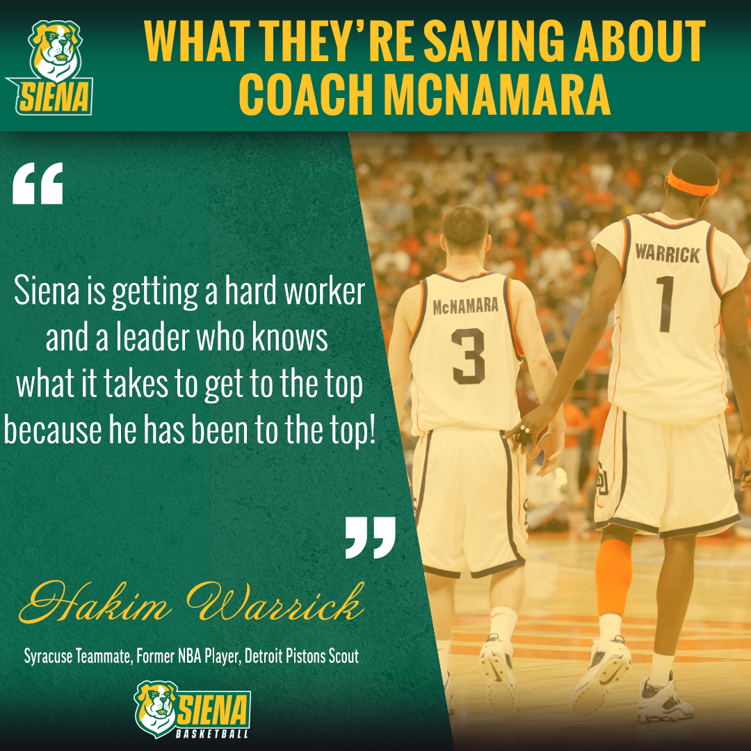 🗣️ Fellow @Cuse_MBB teammate and @MarchMadnessMBB Champion and current @DetroitPistons scout Hakim Warrick weighs in on the hiring of @Coach_McNamara #MarchOn x #SienaSaints