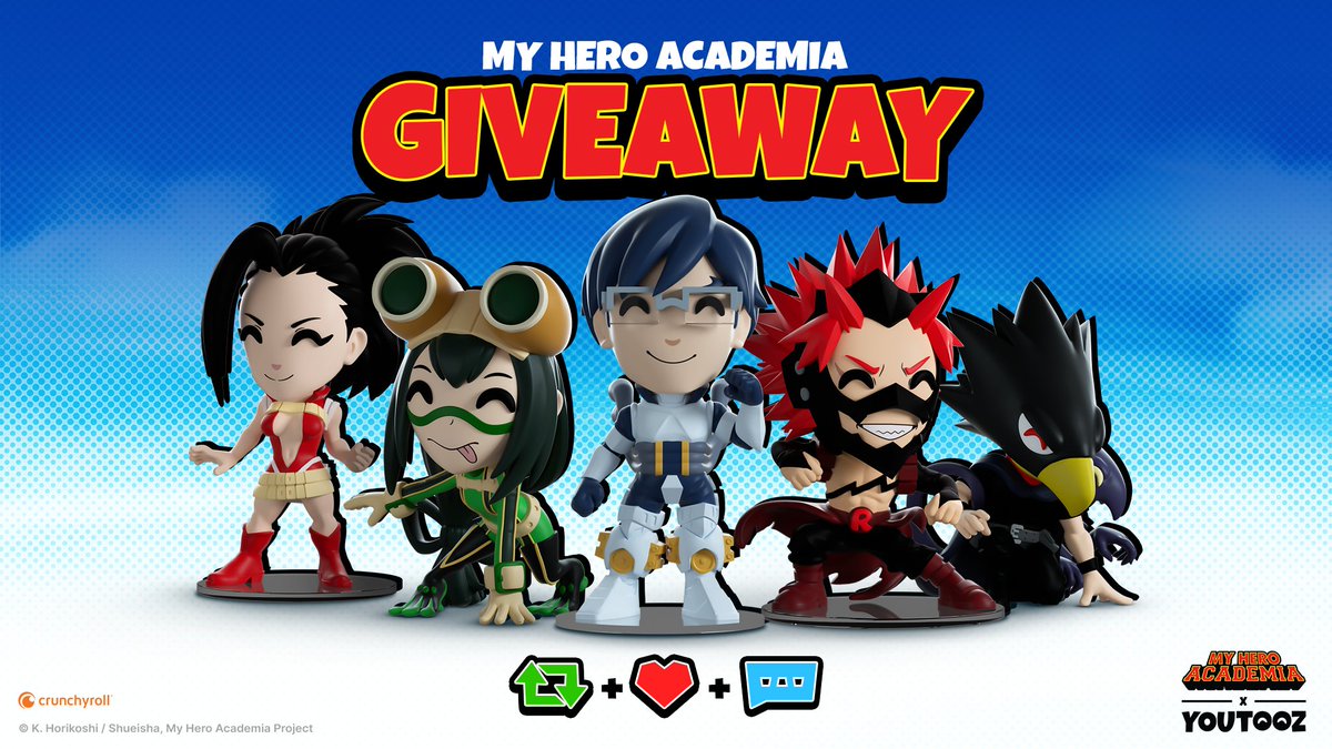 🗡️ my hero academia giveaway 🗡️ to enter to win the full set just like & retweet this post then reply MHATOOZ 🔥 5 winners will be announced on the drop day april 5th!
