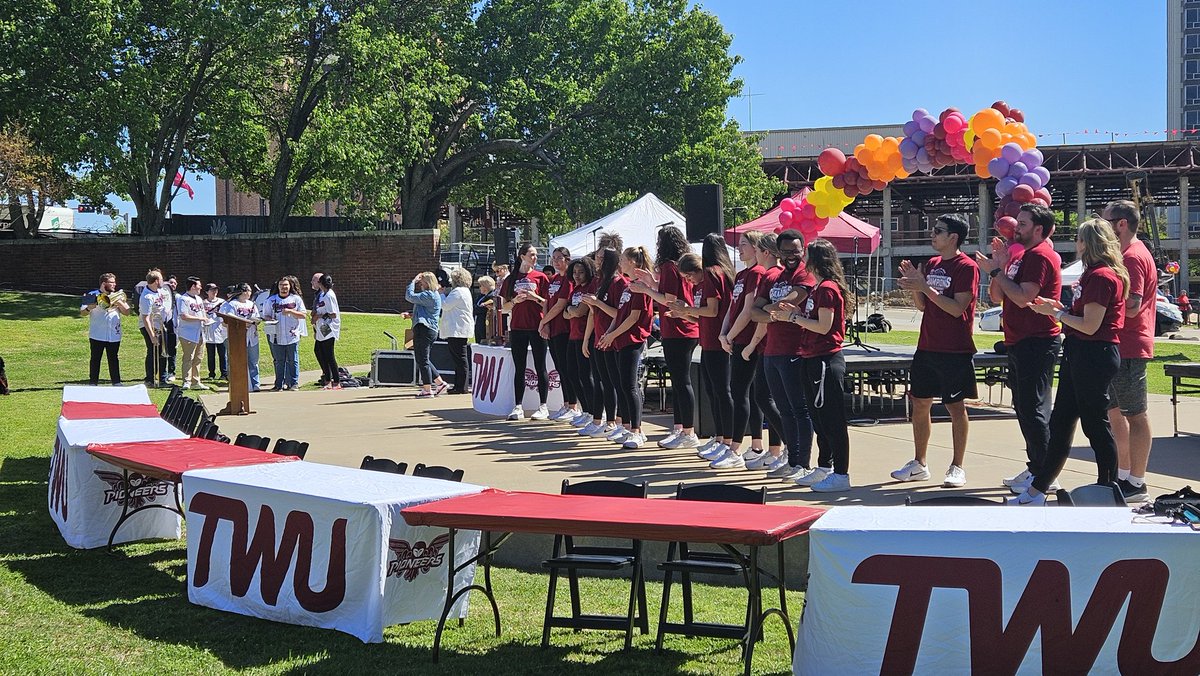 Celebrating our @TWU_Basketball team this afternoon after their historic run through the NCAA playoffs. #PioneerProud