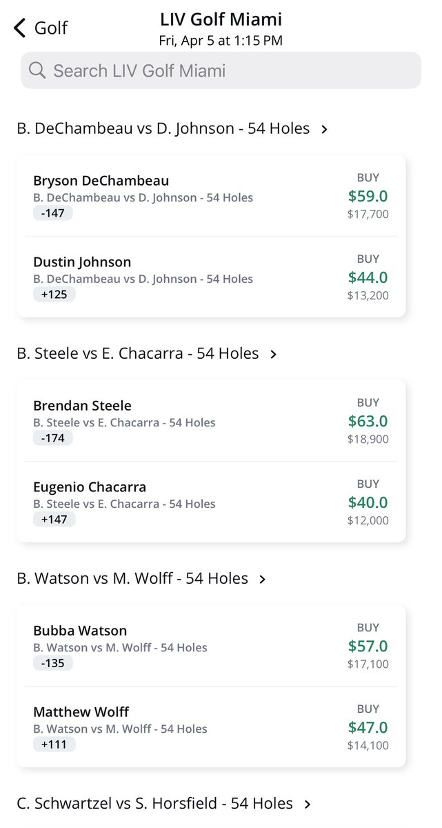 🚨 Brand New Markets 🚨 @sporttrade_app now features 54h matchups and tourney outrights for @livgolf_league. Players can expect the best prices and highest limits on all LIV markets. *Initially only available in Colorado.
