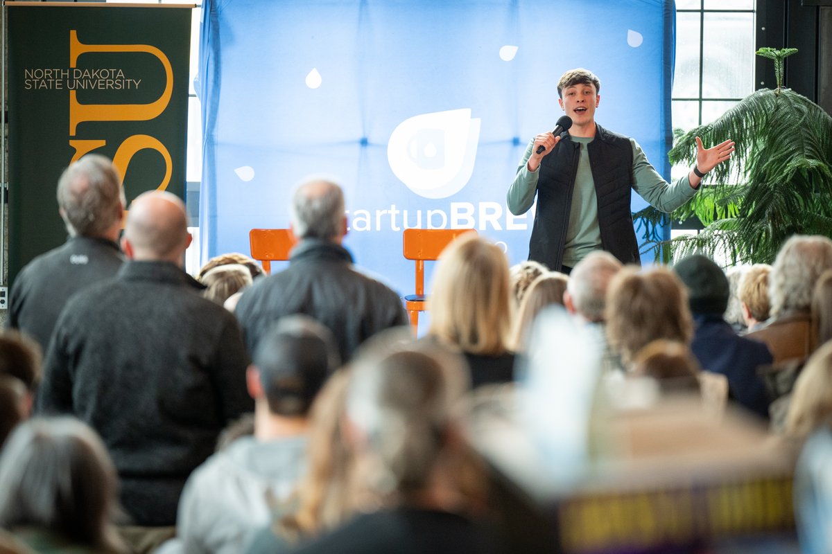 NDSU Takeover Day at @StartupBREWFar was full of Bison pride including: 👉 An intro from @NDSUPresident 👉 Improv from NDSU's To Be Determined Comedy 👉 Presentations from Jay Bartley ('98), founder of @GandGCollective and William Grube, NDSU student and founder of @Gruvy_edu