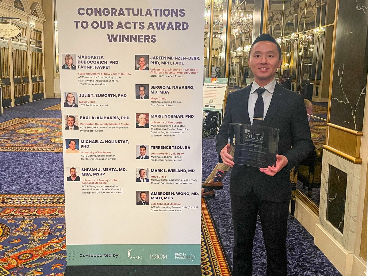 Congratulations to <a href="/ambrosehwong/">Ambrose Wong</a>, MD, MSEd, MHS, on receiving the 2024 <a href="/ACTScience/">ACTS</a>  Outstanding Trainee: Early (Faculty) Career Development Award! This award recognizes high productivity and impact of early faculty research with potential for changing care and health policy.