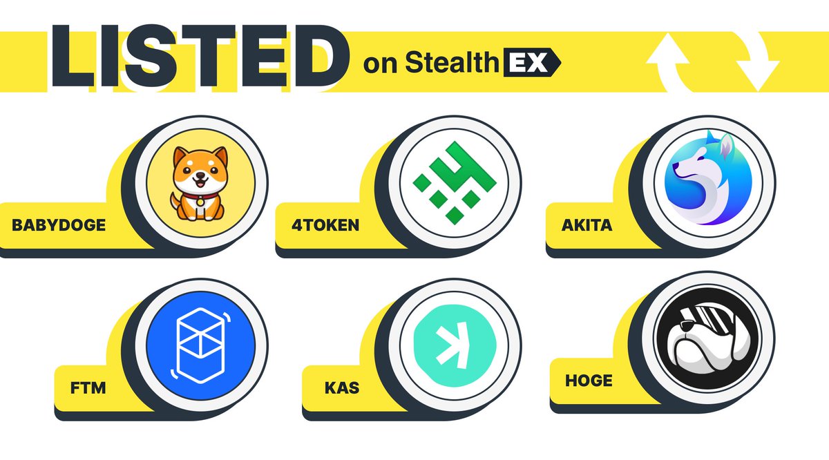 Searching for a place to swap your #crypto? Check our huge list of 1500+ assets 🤩 #BABYDOGE - @BabyDogeCoin #4TOKEN - @ignore_fud $AKITA - @AKITA_network $FTM - @FantomFDN $KAS - @KaspaCurrency $HOGE - @HogeFinance Swap on StealthEX.io effortlessly🫰