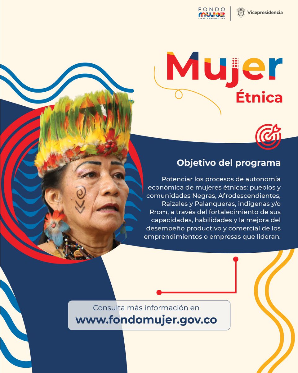 📣 Si eres #MujerÉtnica de población Negra, Afrocolombiana, Raizal y Palenquera, indígenas o Rrom, y te encuentras en los departamentos de Chocó, Arauca, Vichada, Guainía, Vaupés, Guaviare y Amazonas, ¡esta información es para ti!

#SomosLibresyAutónomas
🔗bit.ly/MujerÉtnica