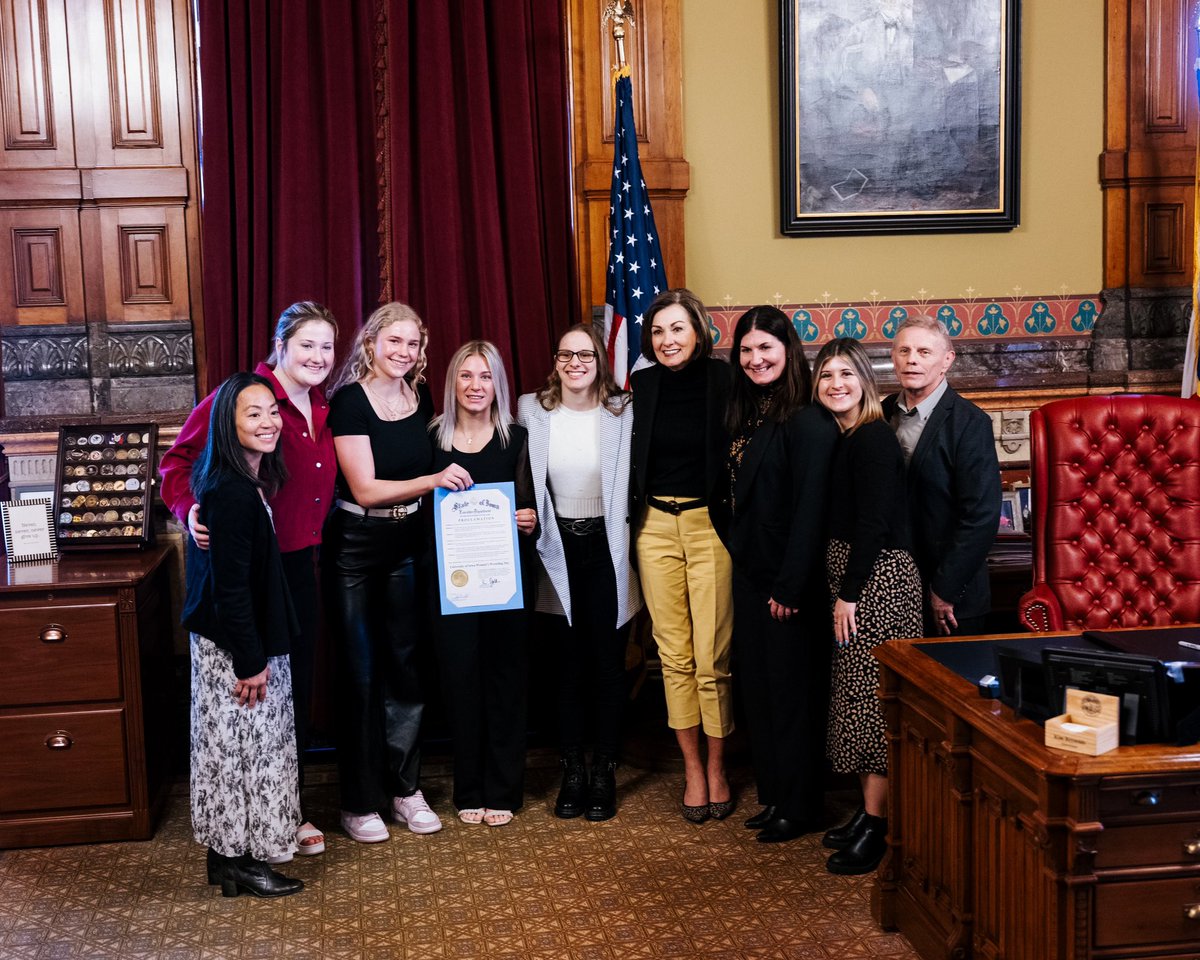 Successful trip to DSM ✨ Iowa Governor, Kim Reynolds, declared April 3, 2024 University of Iowa Women’s Wrestling Day. #Hawkeyes