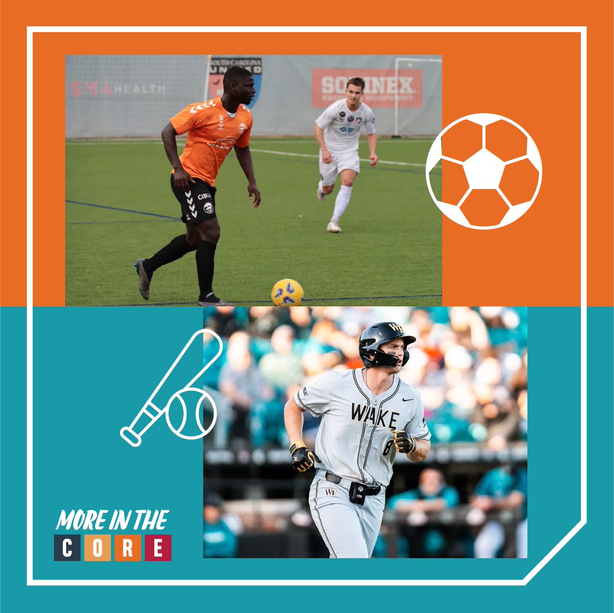 Ready to switch up the game? Go from the basketball courts to the soccer fields with our very own @CarolinaCore_FC, or hit the baseball diamond with @WakeBaseball or the @GSOHoppers. Living in the #CarolinaCore offers ample opportunities for a great game.