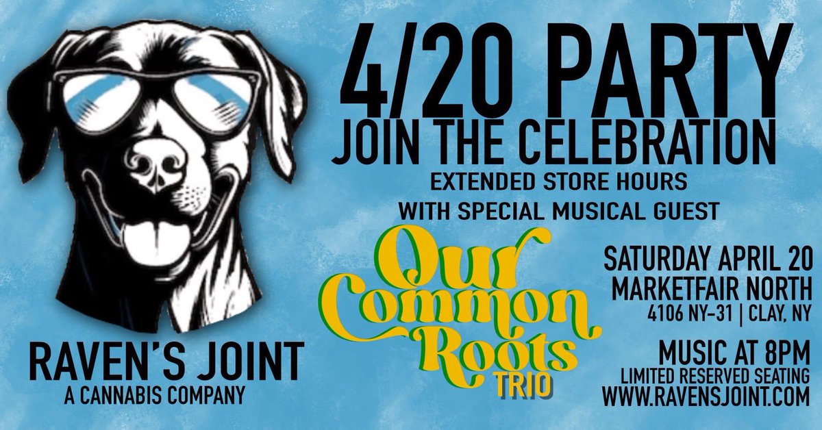 As Part of RavensJoint 4:20 Party, Our Common Roots will perform LIVE in store Saturday, April 20th starting at 8 p.m. This is the first musical event of Raven's Joint After Dark Concert Series which will feature different local (New York State) musical acts.