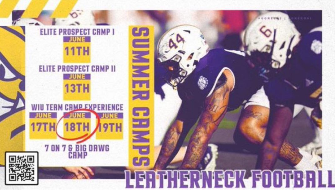 Thank you @WIUfootball for the camp invite! Can’t wait to go out and compete this summer! @CoachJoeDavis @McKeownDB @CoachBWilson @_CoachHoov @CoachJCaraway @CoachGardnerOL @Coach_B_Johnson