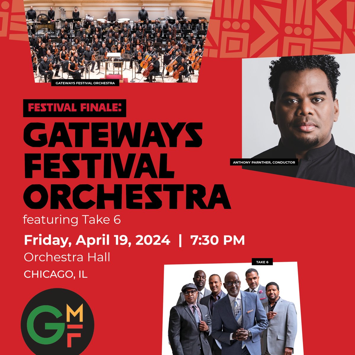 On April 19, Gateways Festival will the world premiere performance of the Gateways Festival Orchestra and award-winning a cappella group Take 6! Use code GATEWAYSCHI for 20% off April 19 Orchestra Hall concert tickets: cso.org/performances/2…