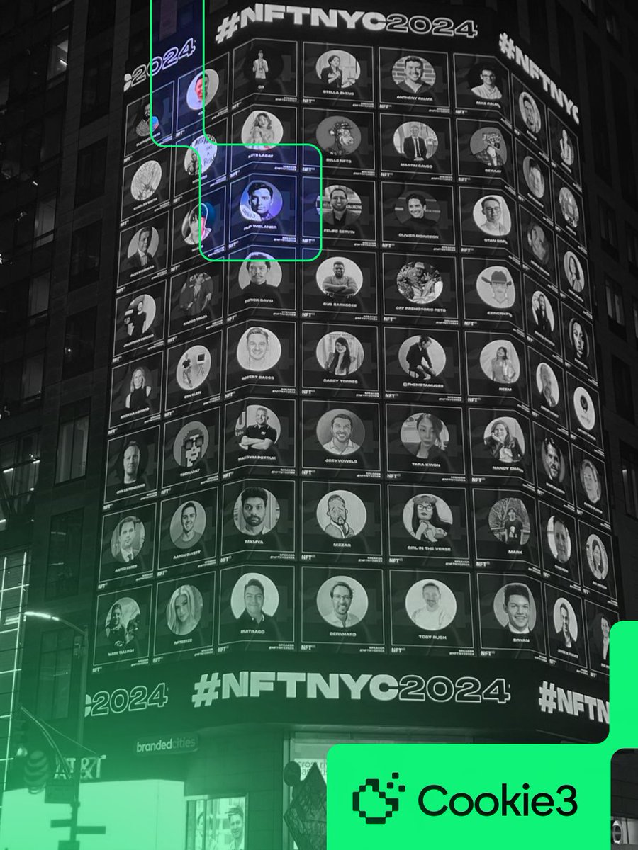 cookie3's tweet photo. Who can spot our Cookie3 CEO and Co-founder @fwielanier on Times Square? 👀

Filip is speaking at @NFT_NYC tomorrow on a panel about NFT Loyalty Programs 🍪

Are you in NYC right now? Send your selfie with Filip's face on the #NFTNYC2024 banner 👇 https://t.co/5aj0xOcG2w