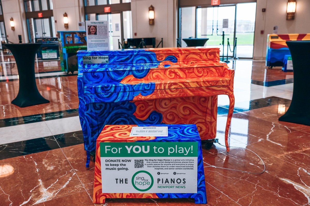 Pianos for YOU to play are now all around #NewportNews through April 18, thanks to a creative partnership between the city, CNU’s Ferguson Center for the Arts, the Torggler Fine Arts Center, and global nonprofit Sing for Hope. 🎶 Click to learn more ➡️ nnva.gov/CivicAlerts.as…