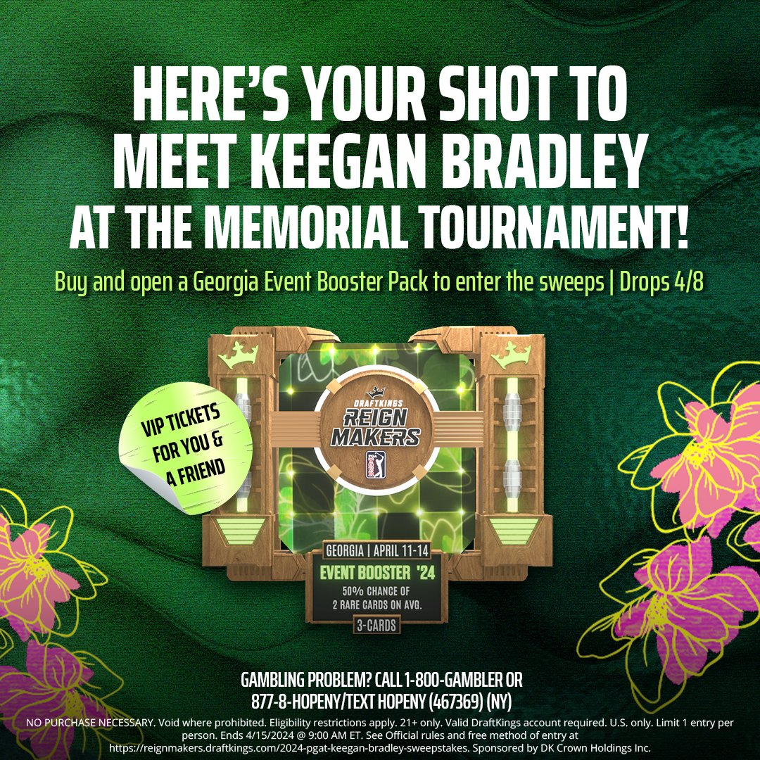 Golf season is rolling & my partners at @DKReignmakers have what you need to get ready for the big tournament! Buy a Georgia Event Booster Pack 4/8 & you’ll be entered for a shot to meet me at The Memorial Tournament! Let the countdown begin. dkng.co/DROP #DKPartner