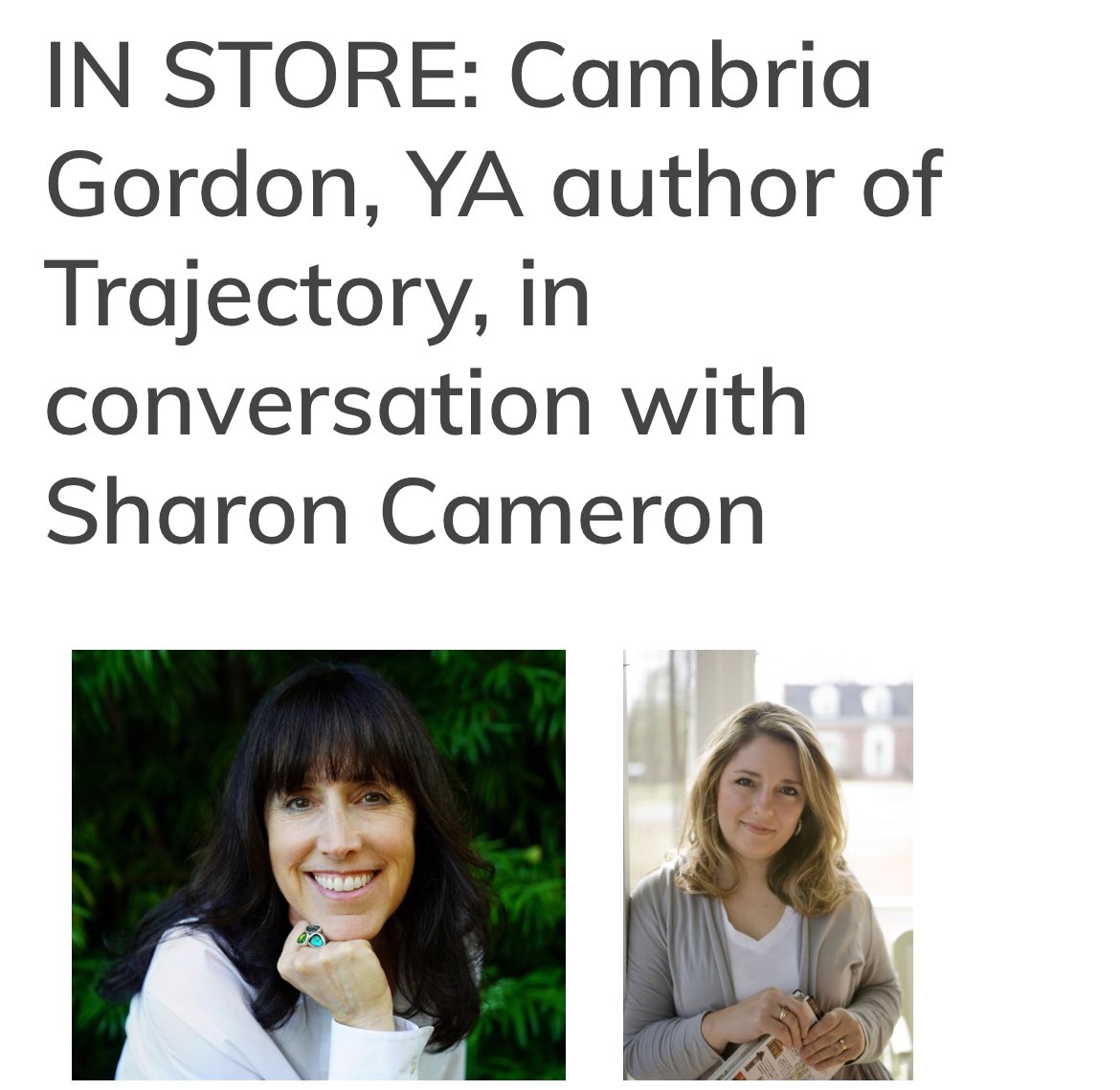 I'm looking forward to talking with @cambrialgordon about her newest historical fiction novel TRAJECTORY. Join us @ParnassusBooks1 on April 18th, 6:30 PM. Register here for your free tickets: parnassusbooks.net/event/store-ca… #Trajectory #HistoricalFiction #YALit