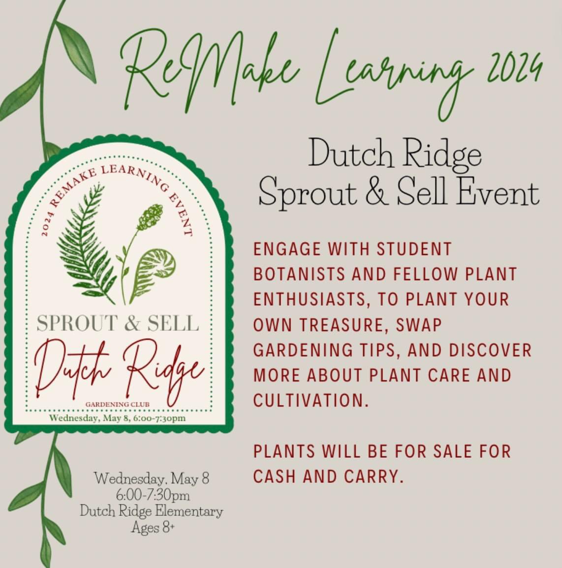 @RemakeDays @remakelearning Calling all green thumbs and enthusiasts! Join the Dutch Ridge Gardening Club for their Sprout and Sell Event. More info and RSVP at tinyurl.com/DR-RLD-2024 #RemakeDays #RemakeDaysSWPA