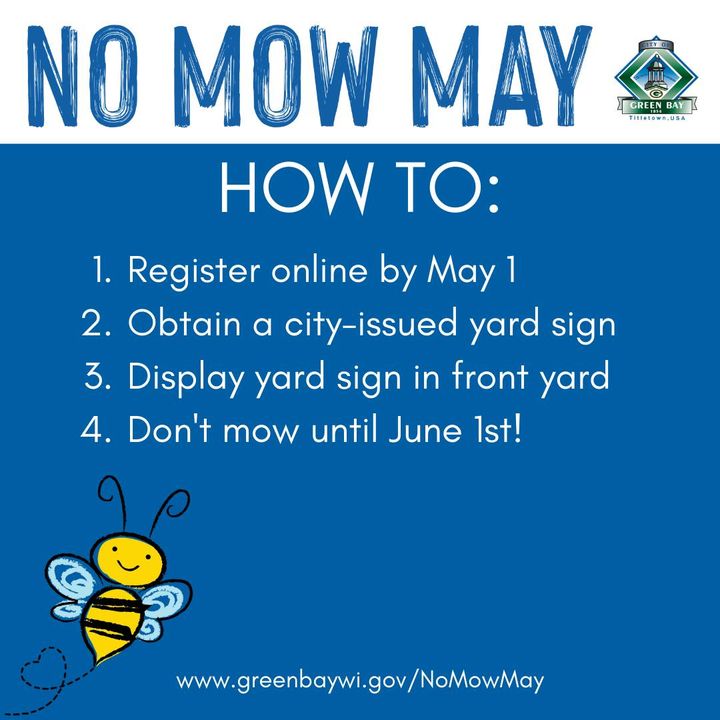🐝 The City of Green Bay is offering residents the opportunity to participate voluntarily in No Mow May again this year! 🐝 Participants are asked to register and display their City-issued 'No Mow May' yard sign in their front yard for the duration of… dlvr.it/T525gZ