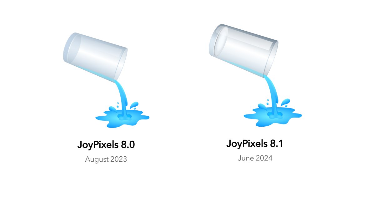 Shiny! ✨ The updated Pouring Liquid emoji glass takes on a reflective sheen in JoyPixels 8.1! 🫗