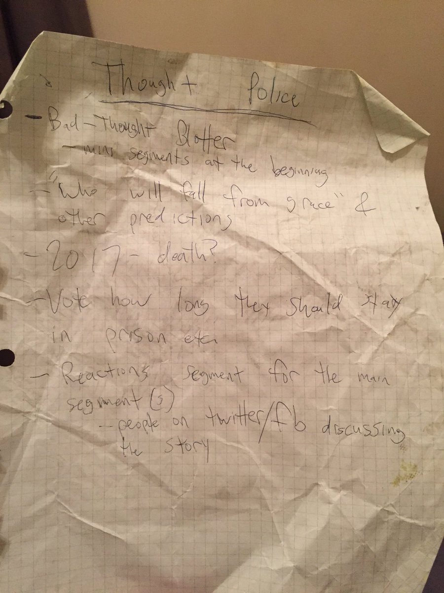 Thought Cops π« (@realthoughtcops) on Twitter photo Proto Thought Cops. The piece of paper was some show notes we scribbled down at a Mexican restaurant circa late-2016. I think that green stuff is salsa we spilled- I hope Proto Thought Cops. The piece of paper was some show notes we scribbled down at a Mexican restaurant circa late-2016. I think that green stuff is salsa we spilled- I hope