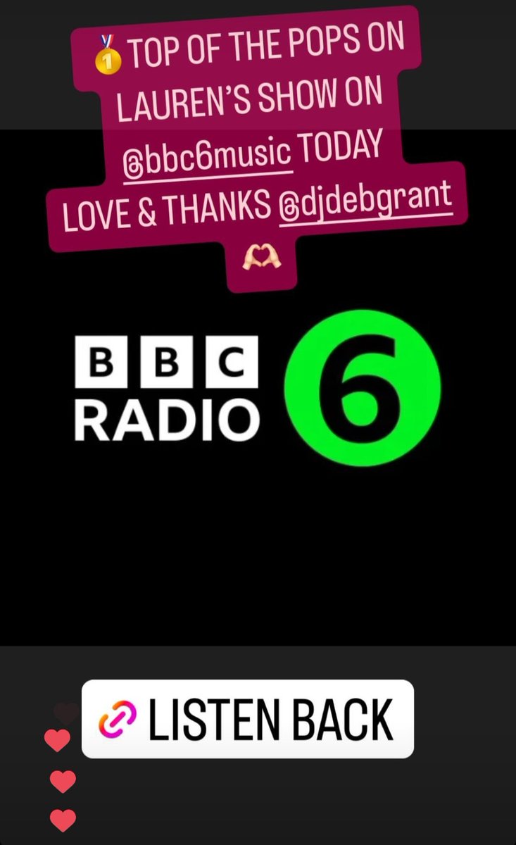 🥇TOP OF THE POPS on @laurenlaverne show @BBC6Music today. Love & hugs to @djdebgrant 🫶