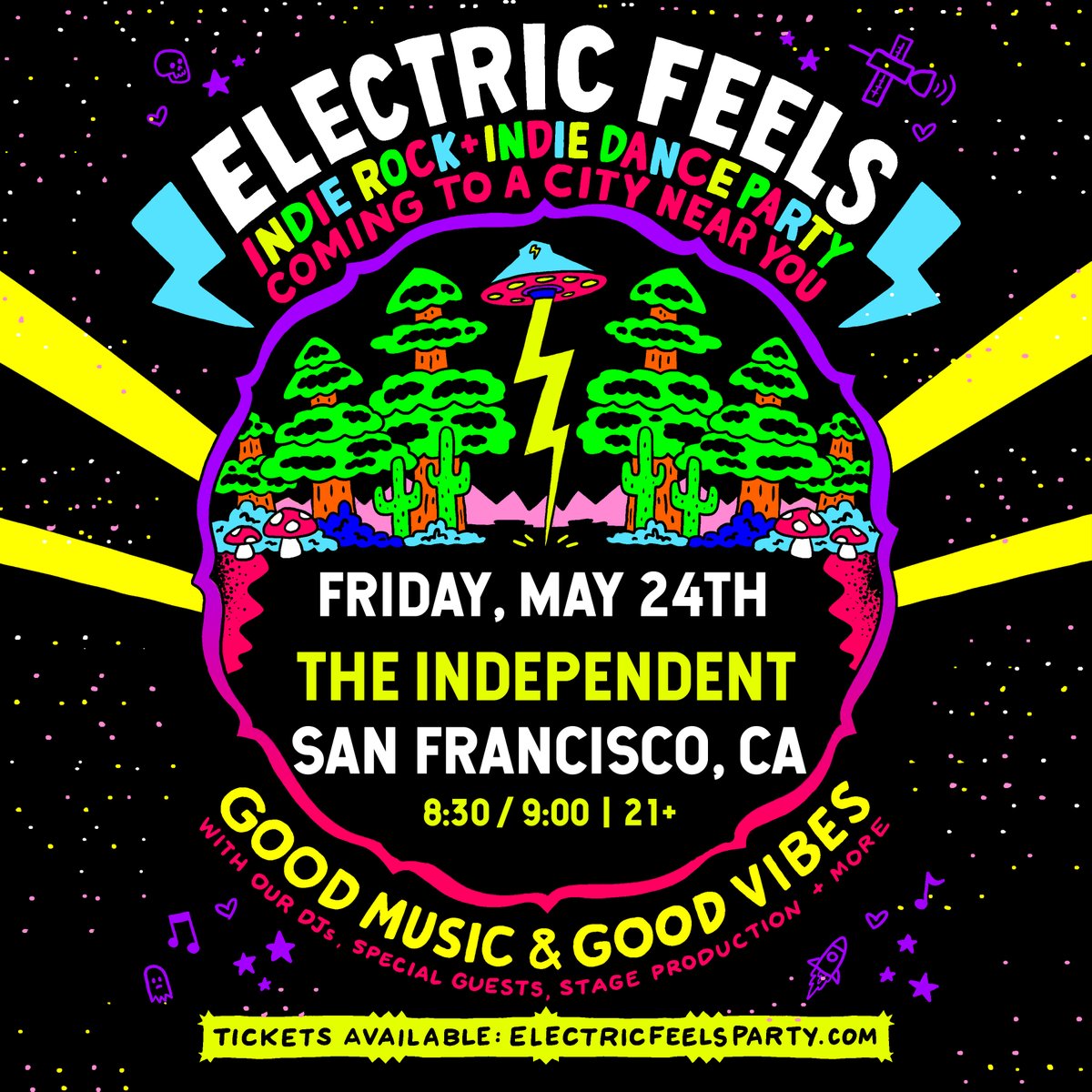 JUST ANNOUNCED! The Electric Feels: Indie Rock + Indie Dance Party is coming back to The Indy on Friday, 5/24 ⚡ ℹ️: Tickets go on sale this Friday, 4/5 at noon! 🎟️: bit.ly/3PQB6To