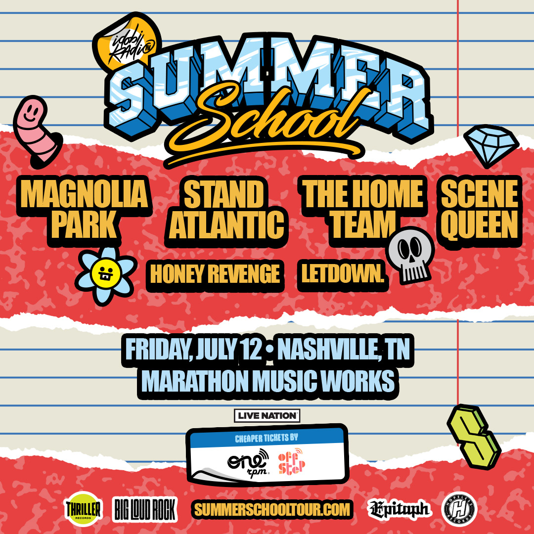 Holy quadruple headliner 😱 This is a summer school you're gonna want to attend, Magnolia Park, Stand Atlantic, Scene Queen, and The Home Team are coming to Nash for a 4-way co-headliner 🎒 Get presale access at the link, tickets go public on Friday! ⇨ bit.ly/3OrWWuD
