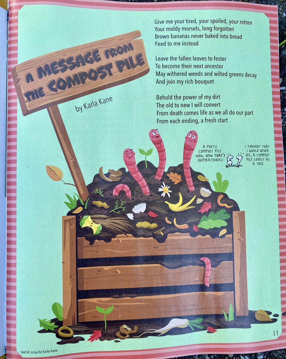 Cricket Magazine was an unlikely goal on a whim that set me on an unexpected children’s poetry adventure last year. And now, so honored to have a poem in the latest issue of @CricketMediaInc ! (and thanks to @LTPmag for giving this one its first home). #kidlit #compost