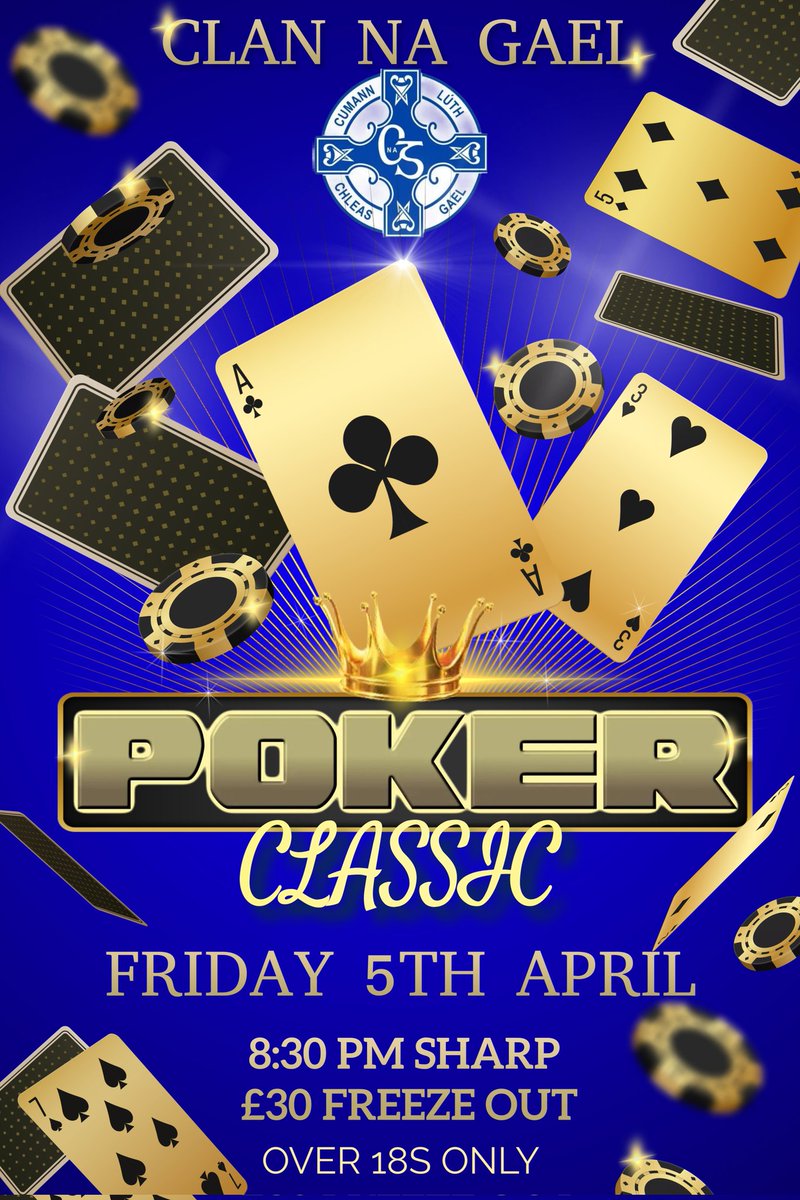 It's Poker Night this Friday. After the success of our last poker night we are back again. Should be a great night. Over 18s welcome.