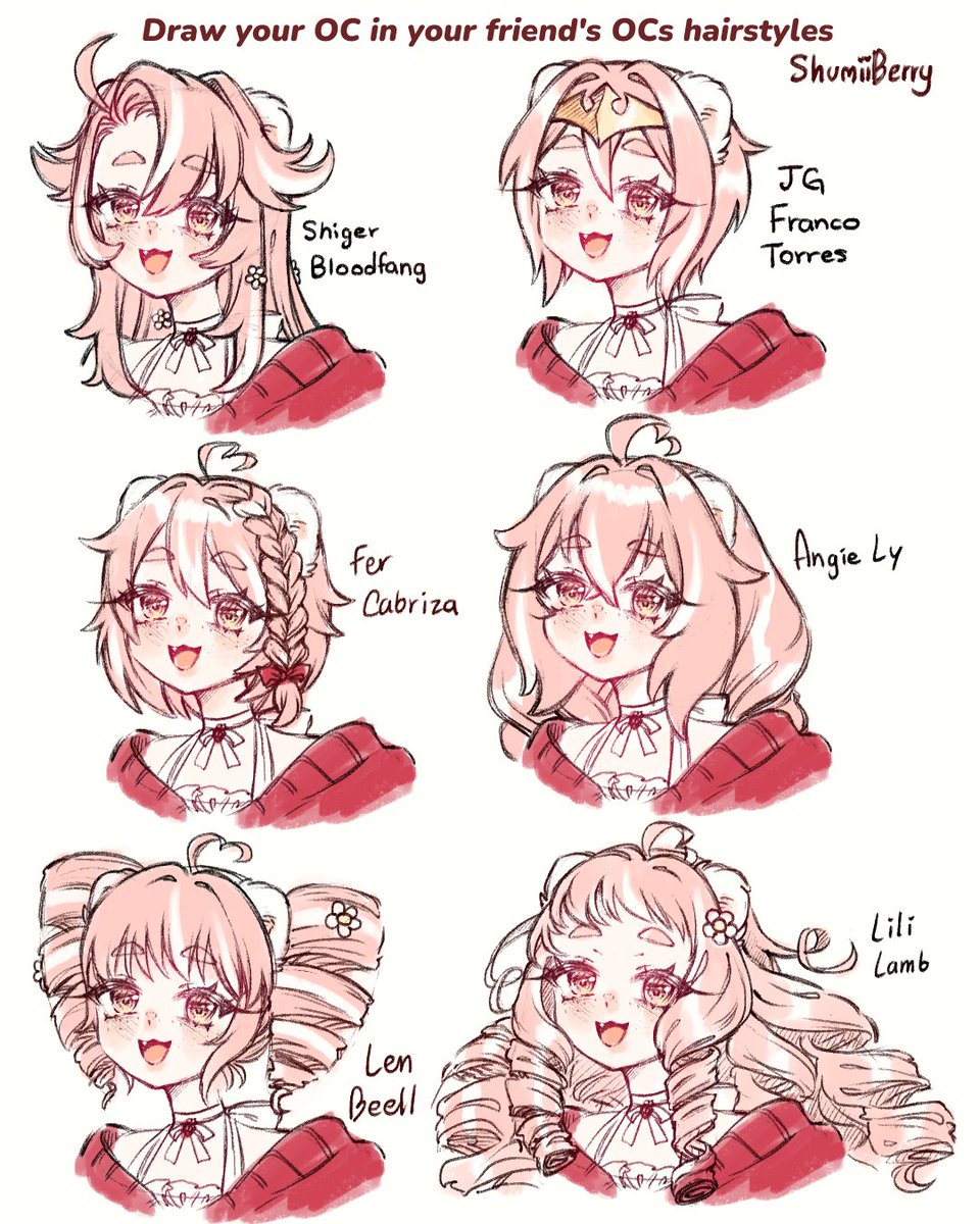 Tried a friend OC's hairstyles dynamic tonight 💖 I love drawing Berry with different outfits and hairstyles 😭 she's my dolly 🎀
