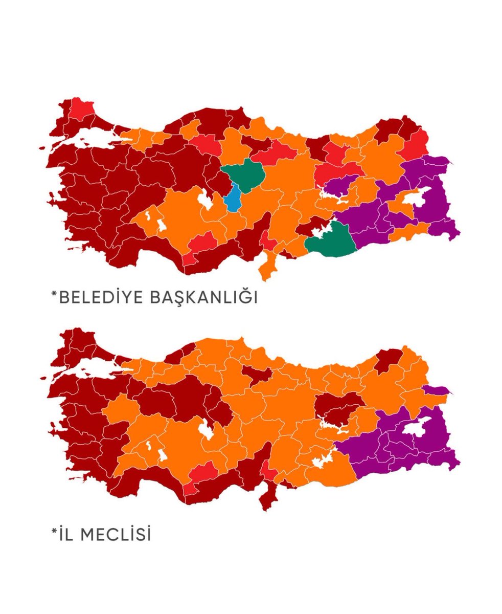 İnsanların tepkisini gösteren en güzel harita heralde budur.

İl Meclisini Ak Partiye vermiş, Belediyeyi CHP ye.! Şimdi özeleştirisini herkes yapsın.
#31martsecimleri  #secim2024