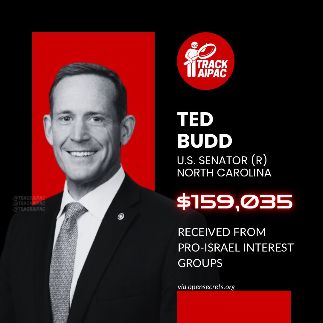 Sen. @TedBuddNC has already received six figures in support from the pro-Israel lobby since elected in 2022. #NCSEN #RejectAIPAC