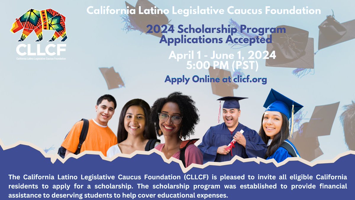The Latino Caucus Foundation's Scholarship Program is now accepting applications for a $5,000 scholarship to help cover upcoming higher education expenses! To learn more about this opportunity and apply by the June 1 deadline, visit cllcf.org.