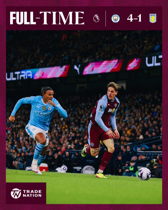 Full-time: Manchester City 4 Aston Villa 1.