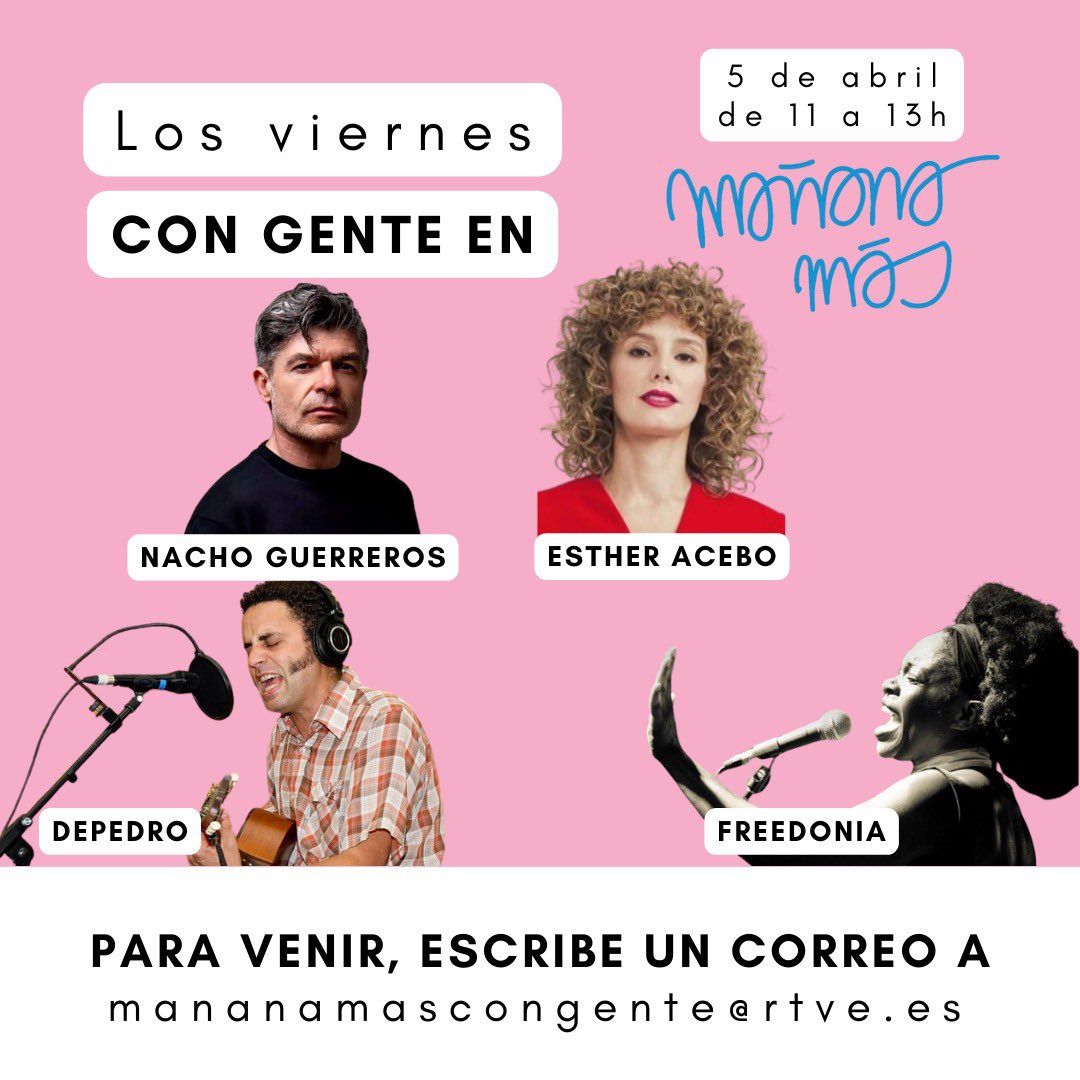 Este viernes, @MananaMas_RNE con gente. Si queréis venir, os esperamos!