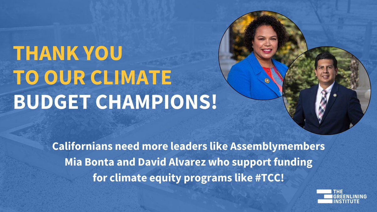 As communities of color bear the health and economic consequences of #climatechange, we’re grateful to Assemblymembers @MiaBonta @AsmDavidAlvarez for standing with #BIPOC communities & supporting funding for #TCC in the #CABudget! #CALeg
